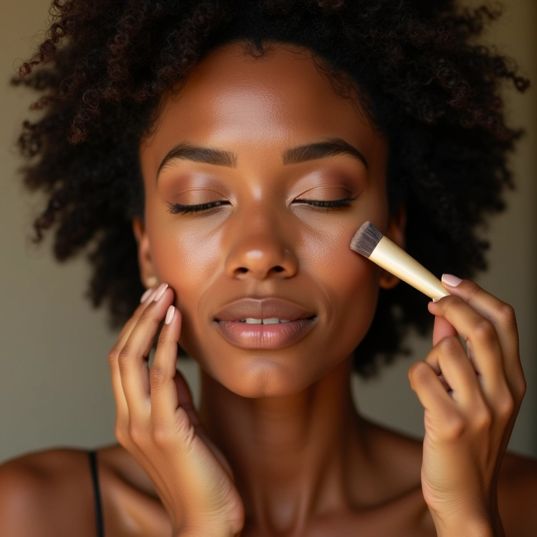 Iluminador sutil anos 90: luminosidade natural e discreta.