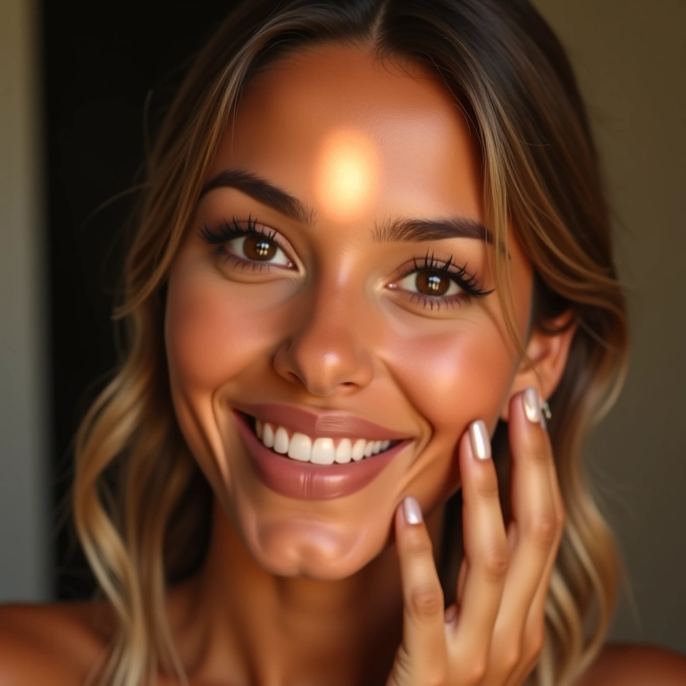 Iluminando o centro da testa e o queixo.