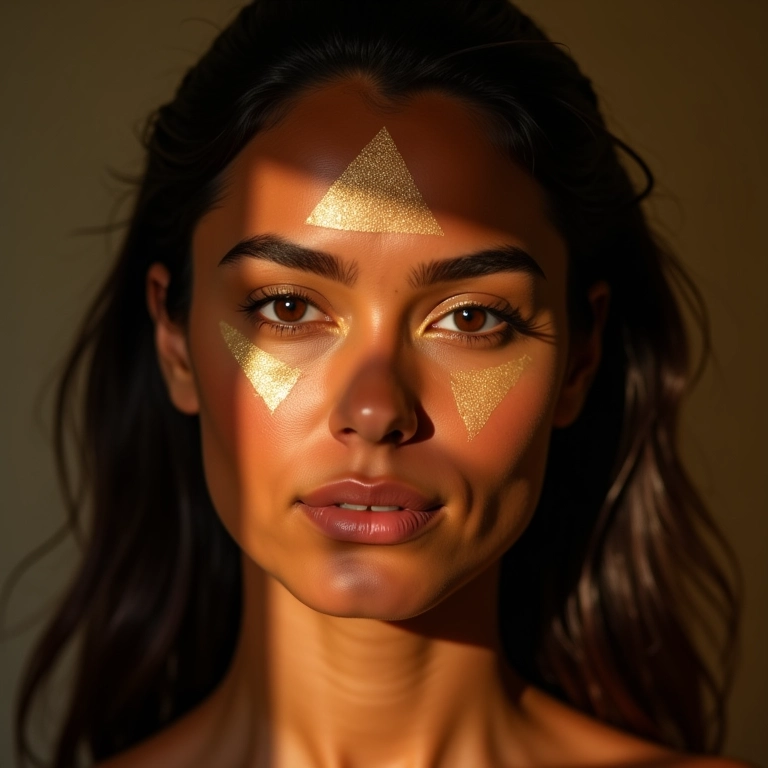 Iluminando os pontos altos do rosto para realçar a beleza triangular.