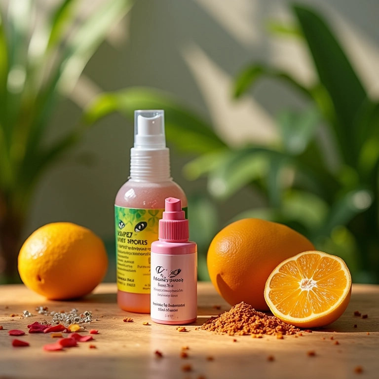 Ingredientes caseiros para spray fixador de maquiagem de carnaval em uma mesa.