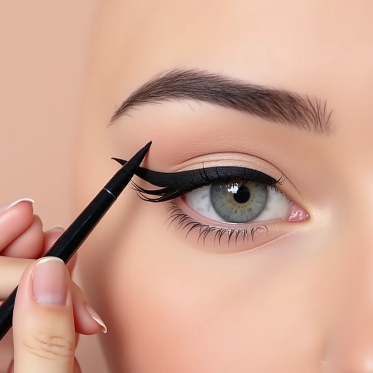 Iniciando o traço do delineado do meio para o canto externo.