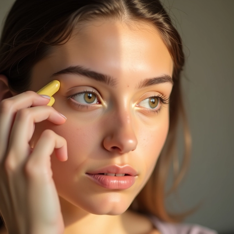 Jovem aplicando corretivo amarelo para olheiras arroxeadas.