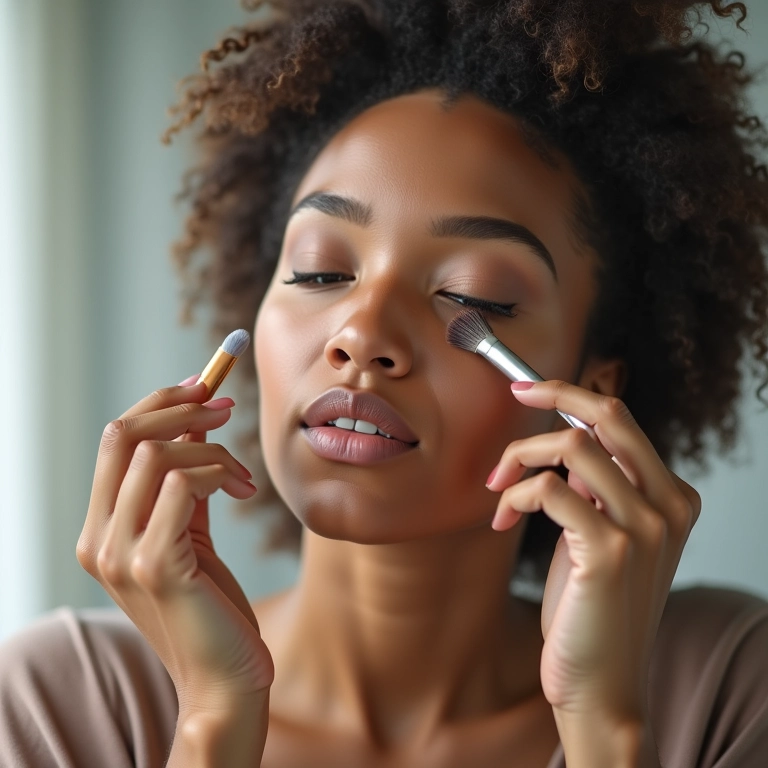 Jovem aplicando maquiagem, conceito para iniciantes.
