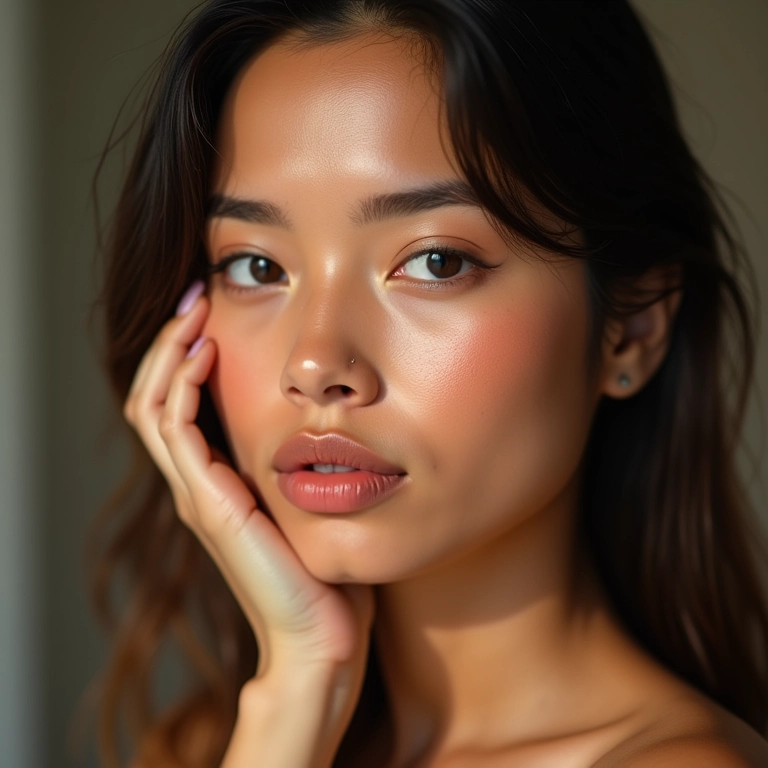 Jovem brasileira iluminando as maçãs do rosto.