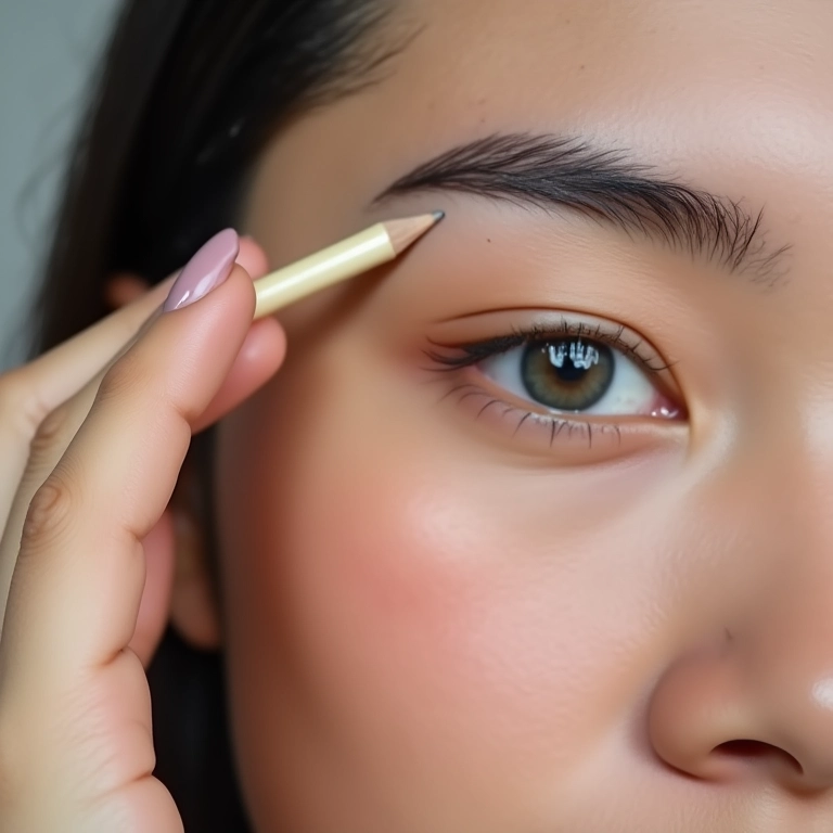 Jovem brasileira preenchendo as sobrancelhas.