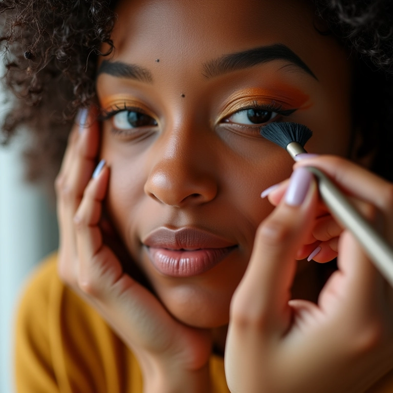 Jovem mulher aplicando delineado gatinho perfeito.