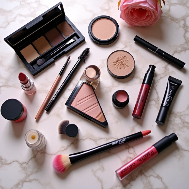 Kit de maquiagem completo com produtos essenciais.