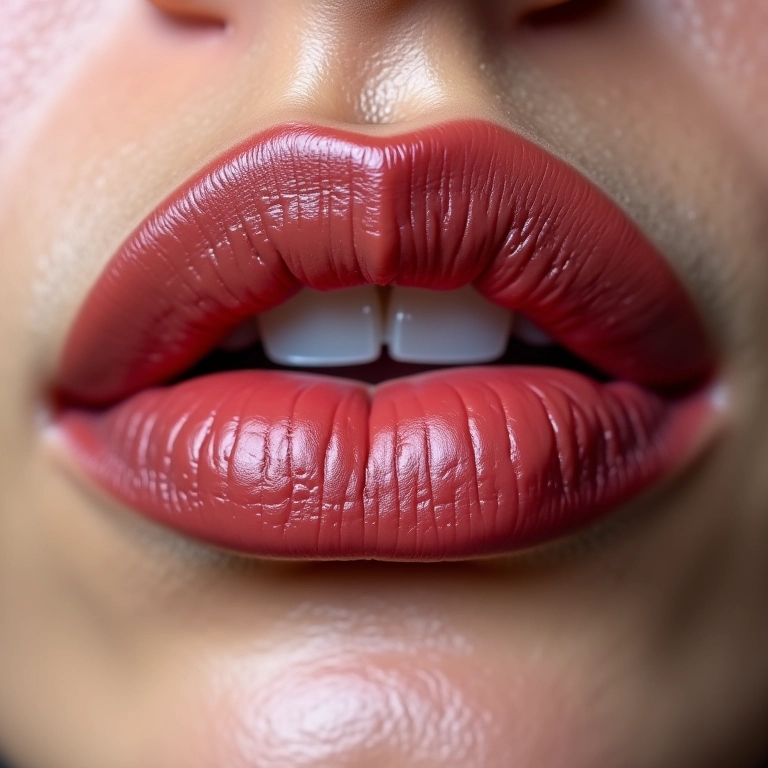 Lábios com contorno cinza sutil.