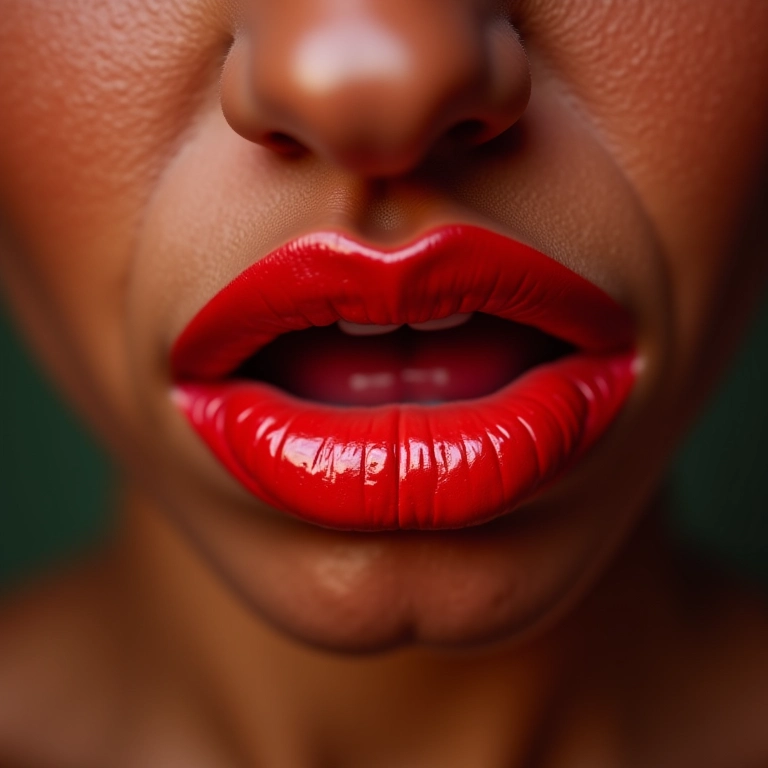 Lábios vermelhos com batom clássico.