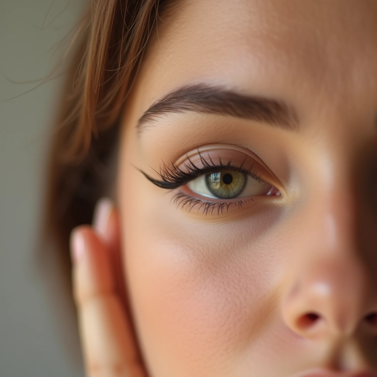 Lápis bege na linha d'água para aumentar os olhos.