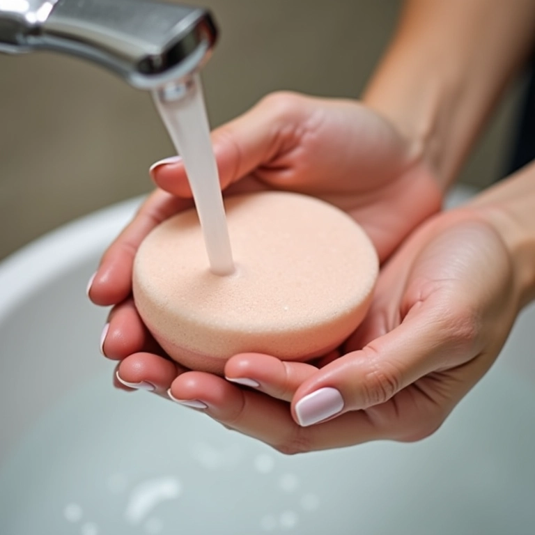 Limpeza diária de esponja de maquiagem com sabão neutro.