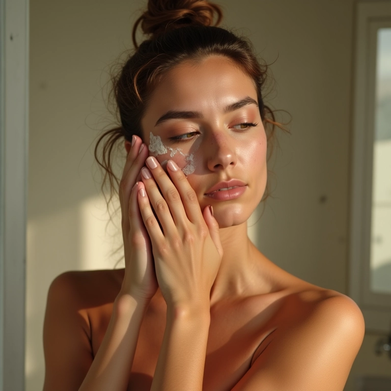 Limpeza suave do rosto de uma mulher com pele seca.