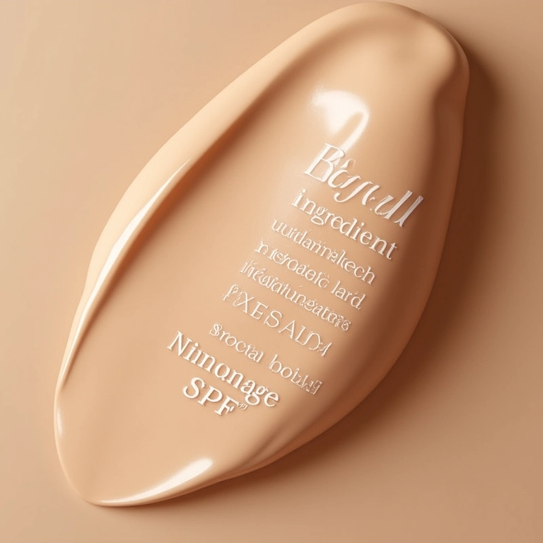 Lista de ingredientes de base destacando ácido hialurônico e FPS.