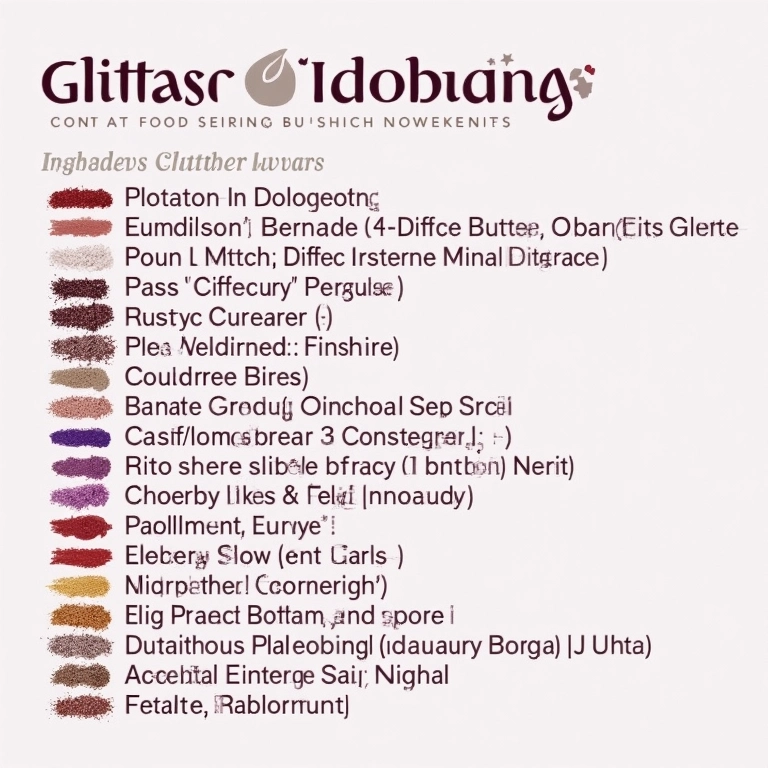 Lista de ingredientes de sombra com glitter com selos de segurança.