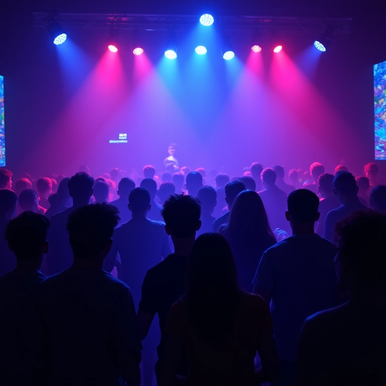 Luz negra (UV) iluminando festa brasileira, cores neon brilhando.