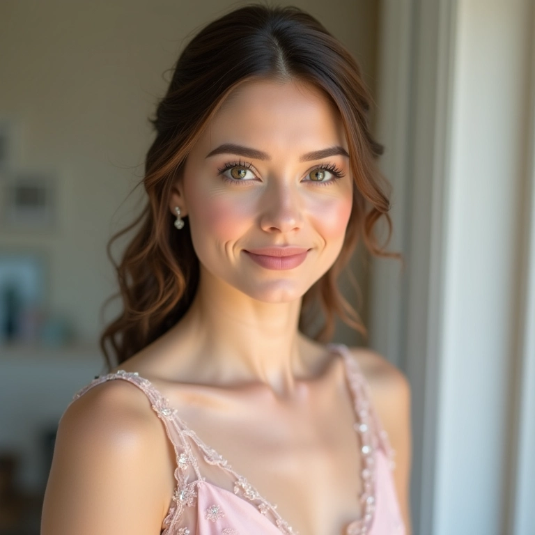 Madrinha com maquiagem em tons pastel para casamento de dia.