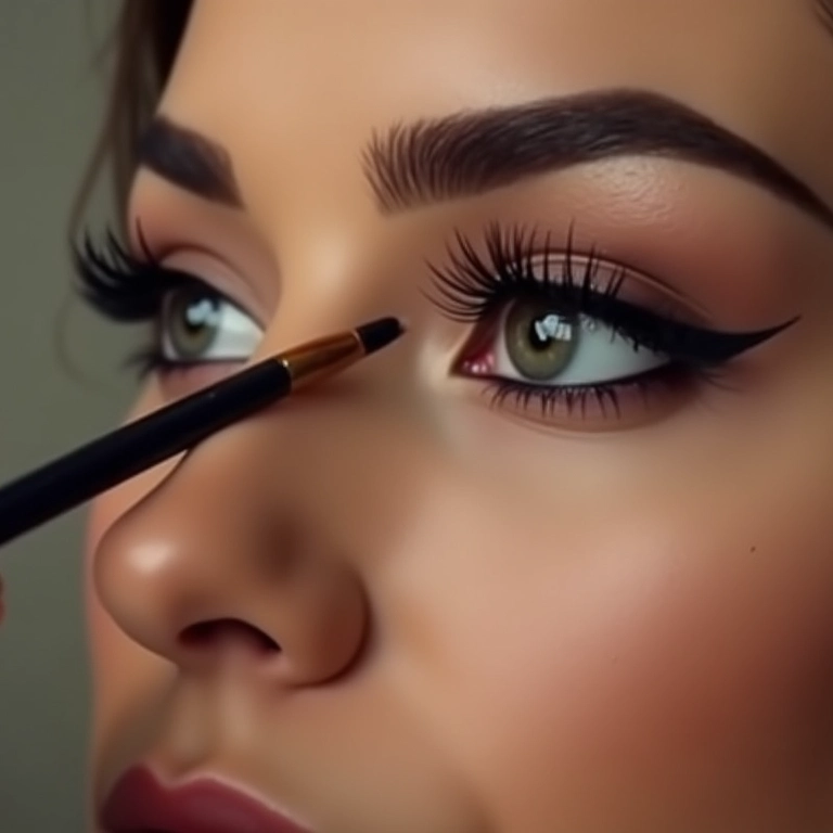 Maquiador usando pincel de precisão para detalhes impecáveis na maquiagem.