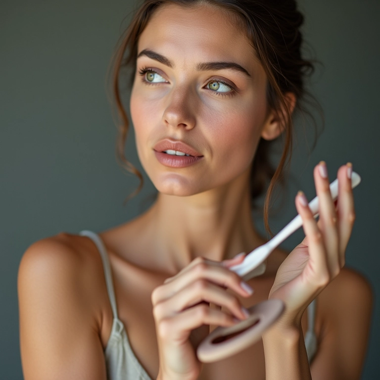 Maquiadora demonstrando paciência e delicadeza ao consertar o pó compacto.