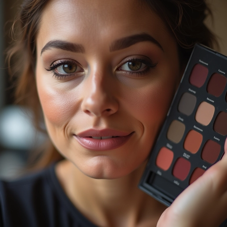 Maquiadora escolhendo cores de sombra em paleta.