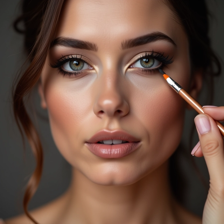 Maquiadora esfumando delineador com pincel lápis.