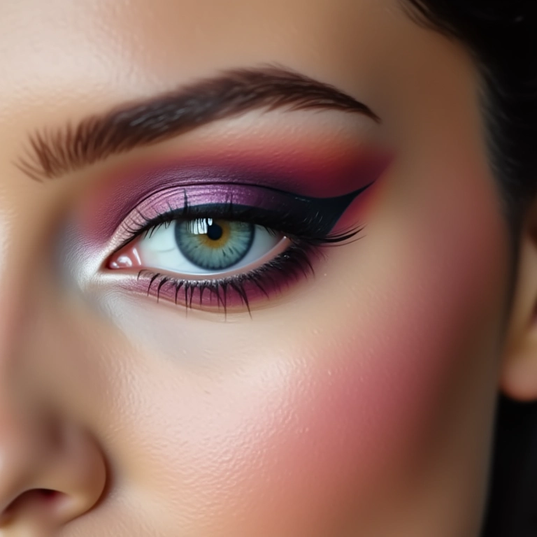 Maquiadora esfumando sombras no olho de uma modelo.