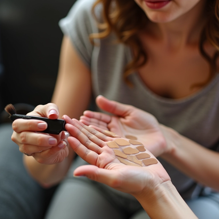 Maquiadora misturando cores de corretivo.