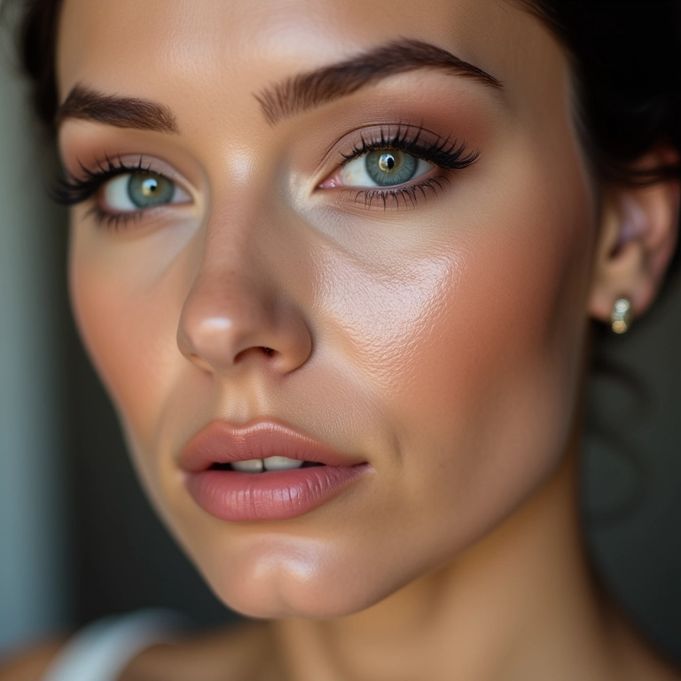 Maquiagem aplicada com primer HD, pele impecável.