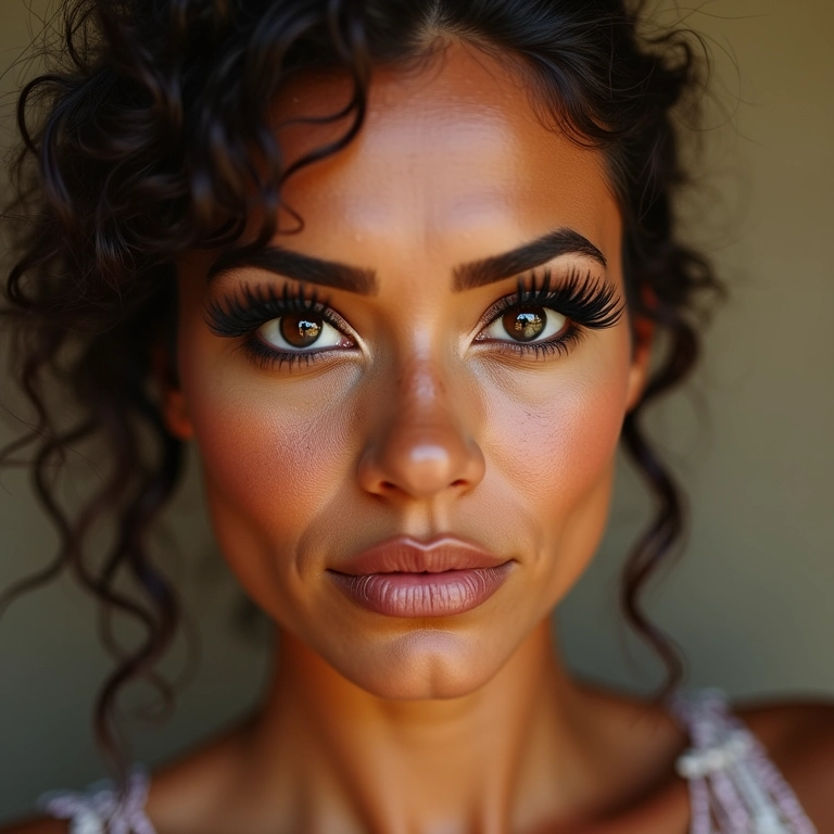 Maquiagem com cílios postiços dramáticos para Festa Junina.