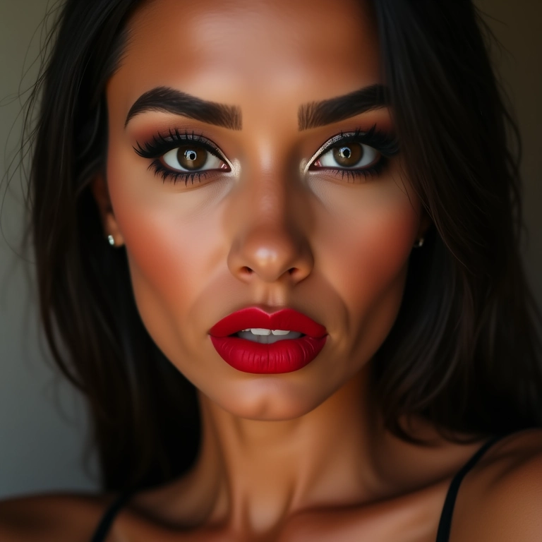 Maquiagem com delineado gráfico e batom vibrante: uma combinação poderosa.