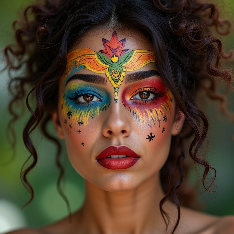 Maquiagem com desenhos artísticos para carnaval.