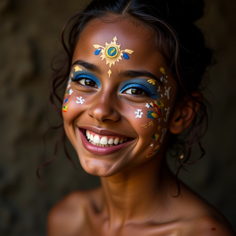 Maquiagem com desenhos de bandeirinhas para Festa Junina.