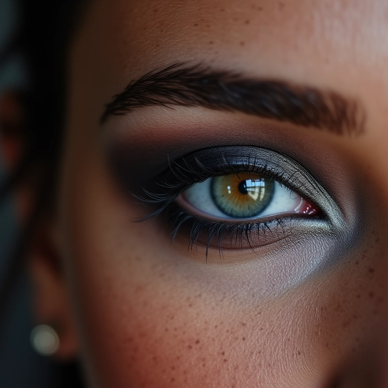 Maquiagem de olhos com esfumado cinza.