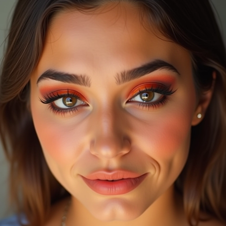 Maquiagem esfumada impecável em close-up, destacando as cores e a técnica.