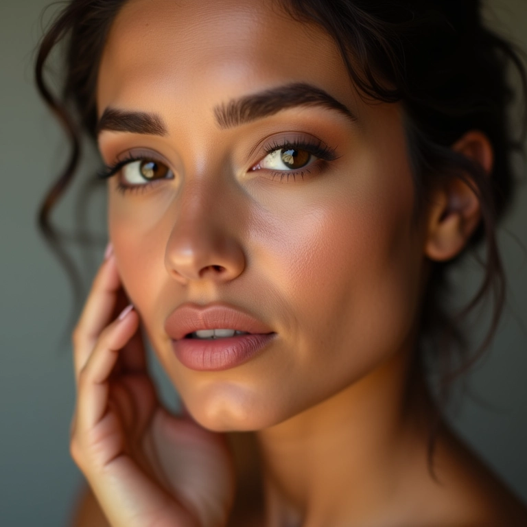 Maquiagem minimalista com bronzer e contorno.