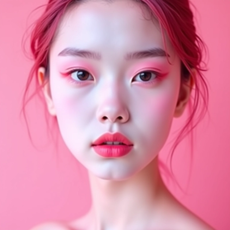 Maquiagem monocromática colorida em jovem adulta.