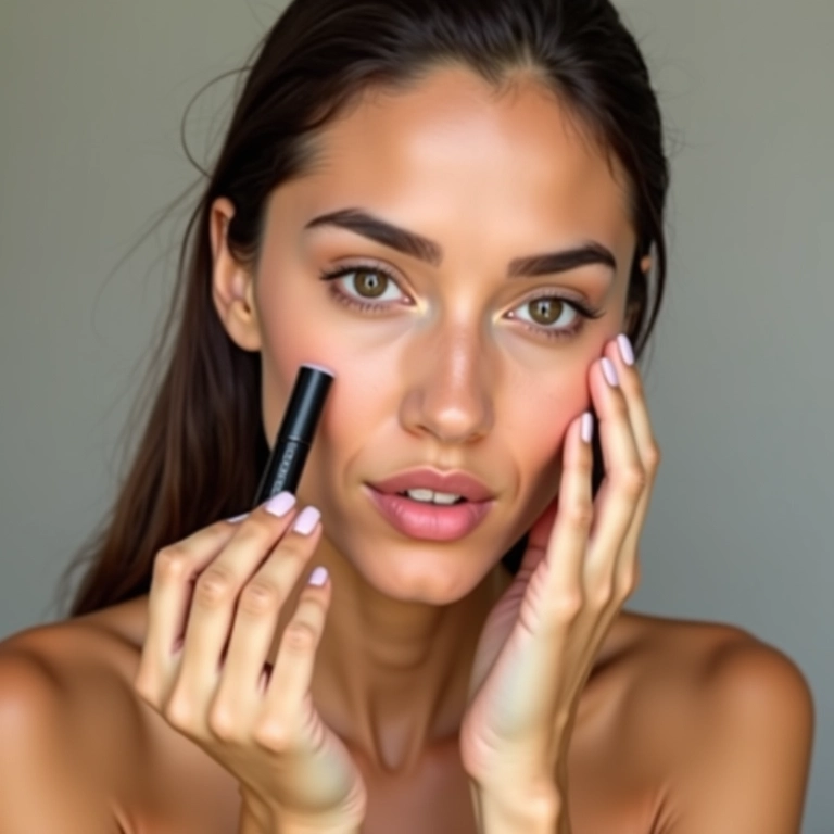 Maquiagem multifuncional: mulher aplicando produto multifuncional no rosto.