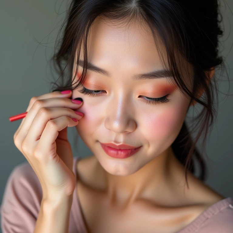Maquiagem nos olhos de mulher oriental com sombras coloridas.