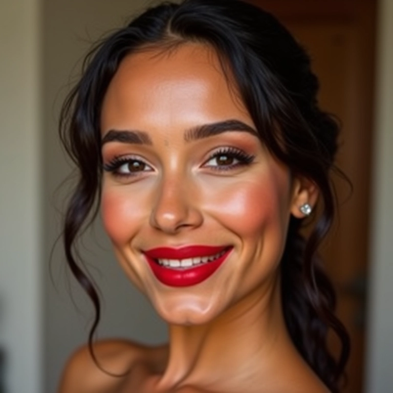 Maquiagem para debutante com boca tudo e olhos simples.