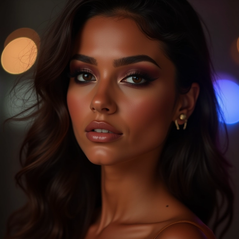 Maquiagem para debutante para festa de noite com cores escuras.