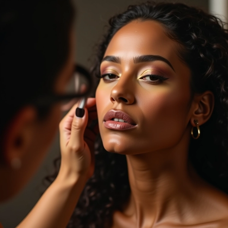 Maquiagem para fotos e vídeos com pó translúcido amarelo.