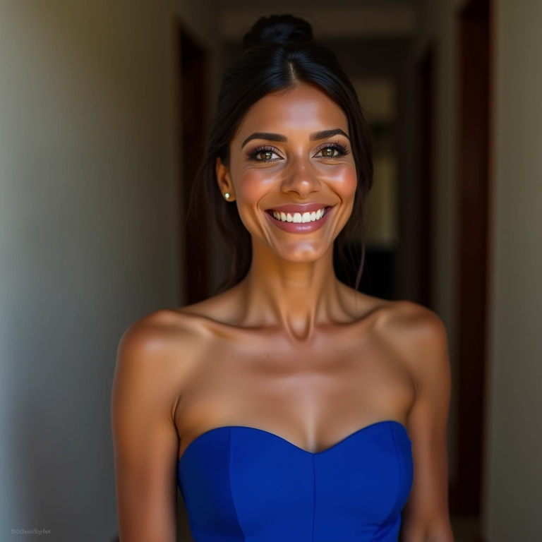 Maquiagem para madrinha com vestido azul em casamento.