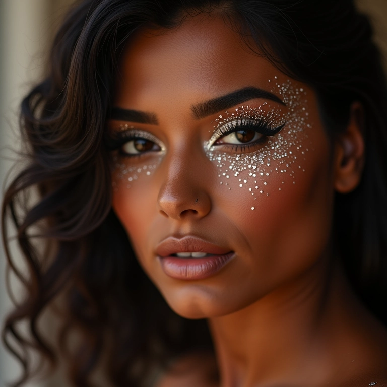 Maquiagem para Natal com pedrarias.