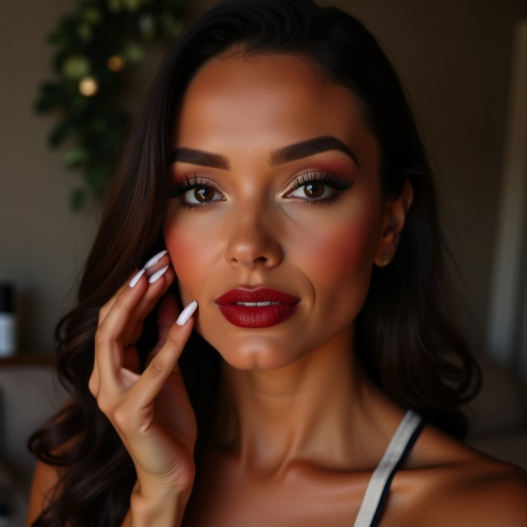 Maquiagem para Natal com produtos baratinhos.