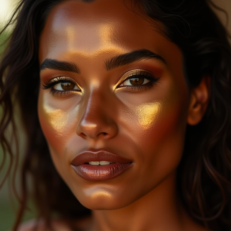 Maquiagem para Natal com tons metalizados.