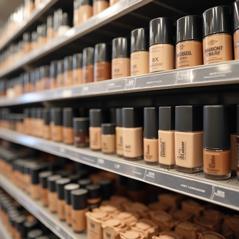 Marcas de base para pele mista em uma drogaria.