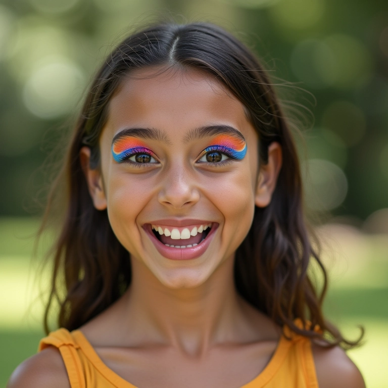 Máscara de cílios colorida em jovem brasileira.
