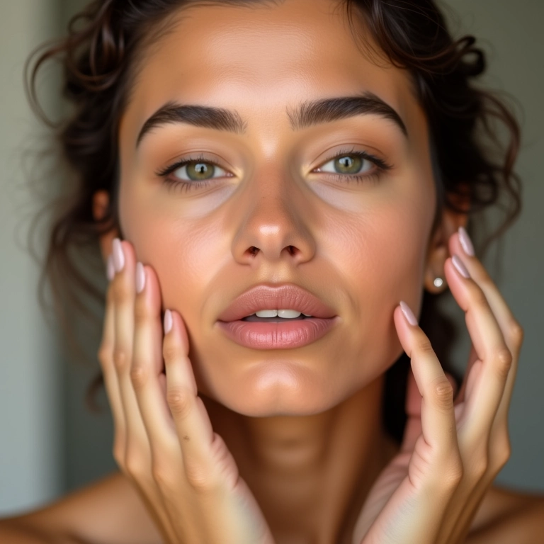 Modelo aplicando base luminosa para pele radiante