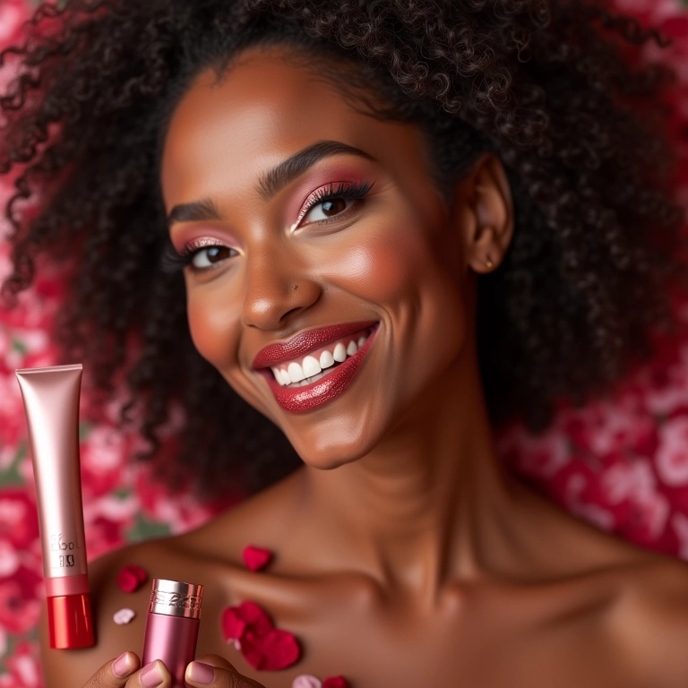 Modelo brasileira com lábios brilhantes e glitter labial.