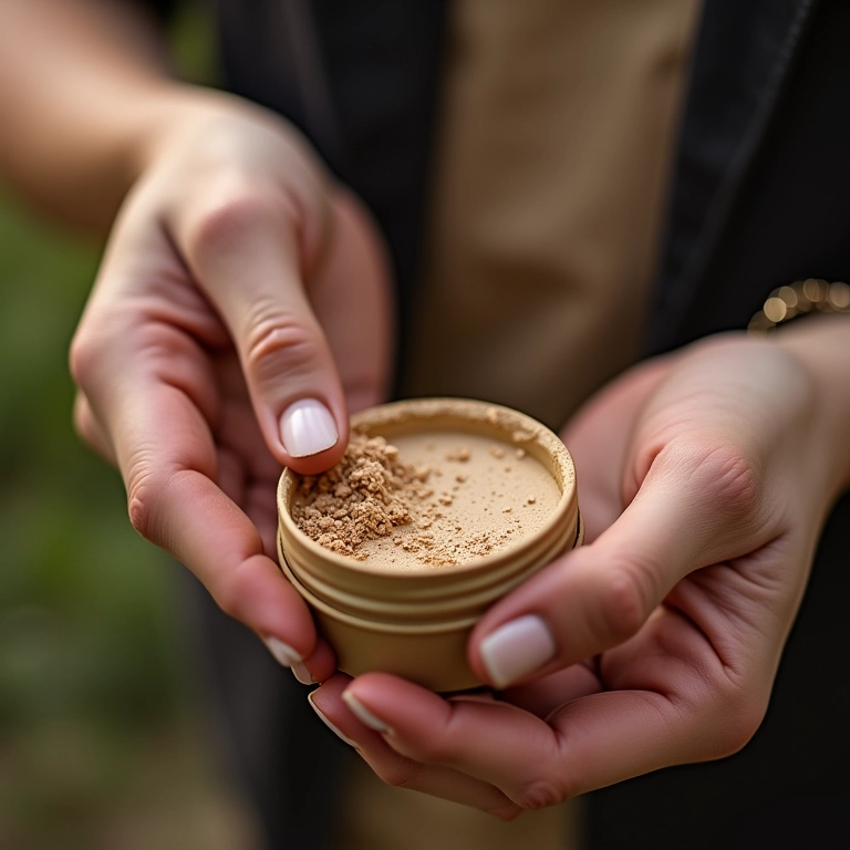 Moldando o pó compacto de volta à embalagem original.