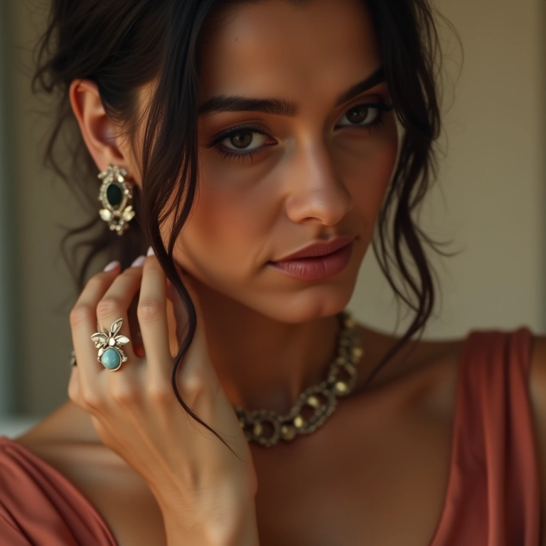 Mulher adicionando acessórios statement.